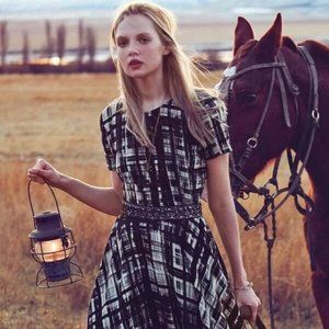 FIRM Anthropologie Corey Lynn Calter Painted Plaid Lined Dress 4 Black/White